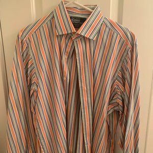 Polo Ralph Lauren Dress Shirt - Striped (Orange, Blue, Grey) 16.5 neck Large